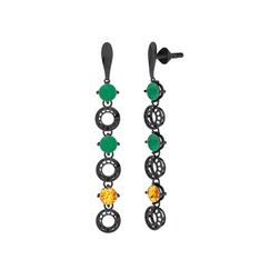 Leilani Küpe - Kök zümrüt ve sitrin 925 ayar siyah rodyum kaplama gümüş küpe #1axa8t7