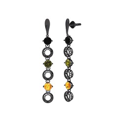 Leilani Küpe - Siyah zirkon, peridot ve sitrin 925 ayar siyah rodyum kaplama gümüş küpe #1b4drrs