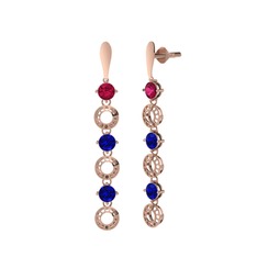 Rodolit garnet ve lab safir 14 ayar rose altın küpe