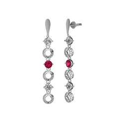 Swarovski ve rodolit garnet 18 ayar beyaz altın küpe