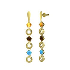 Leilani Küpe - Sitrin, dumanlı kuvars ve akuamarin 14 ayar altın küpe #1c6osqp