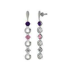 Leilani Küpe - Ametist, pembe kuvars ve beyaz zirkon 14 ayar beyaz altın küpe #1ckxnhx