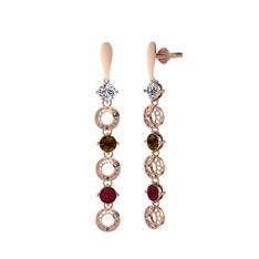Leilani Küpe - Swarovski, dumanlı kuvars ve kök yakut 925 ayar rose altın kaplama gümüş küpe #1cqw79x