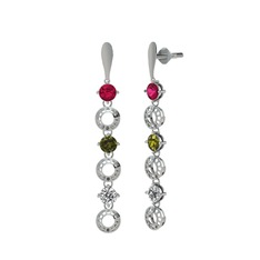 Rodolit garnet, peridot ve swarovski 14 ayar beyaz altın küpe