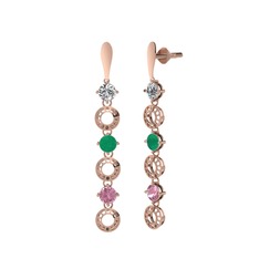 Leilani Küpe - Swarovski, kök zümrüt ve pembe kuvars 8 ayar rose altın küpe #1dmntmw