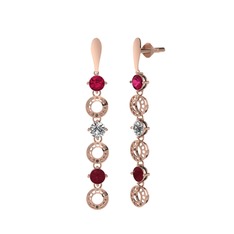 Rodolit garnet, beyaz zirkon ve kök yakut 18 ayar rose altın küpe