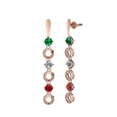 Leilani Küpe - Yeşil kuvars, swarovski ve garnet 14 ayar rose altın küpe #1dy4dzt
