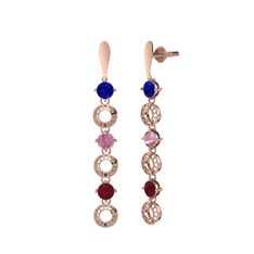 Leilani Küpe - Lab safir, pembe kuvars ve kök yakut 14 ayar rose altın küpe #1e5zogr