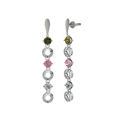 Peridot, pembe kuvars ve swarovski 18 ayar beyaz altın küpe
