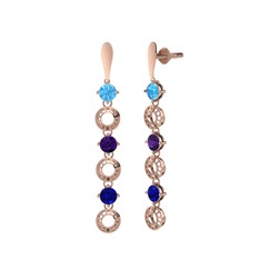 Leilani Küpe - Akuamarin, ametist ve lab safir 8 ayar rose altın küpe #1f1a4y7