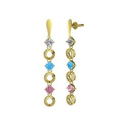 Leilani Küpe - Swarovski, akuamarin ve pembe kuvars 14 ayar altın küpe #1f97f1i