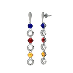Lab safir, garnet ve sitrin 8 ayar beyaz altın küpe