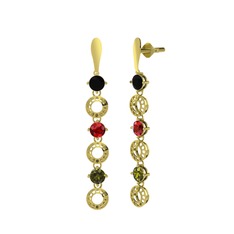 Siyah zirkon, garnet ve peridot 8 ayar altın küpe