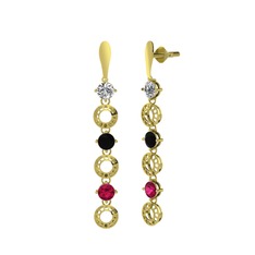 Swarovski, siyah zirkon ve rodolit garnet 925 ayar altın kaplama gümüş küpe