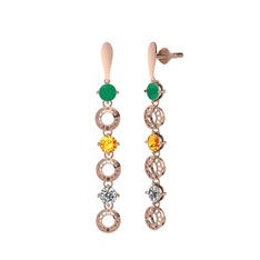 Leilani Küpe - Kök zümrüt, sitrin ve swarovski 925 ayar rose altın kaplama gümüş küpe #1g81tht