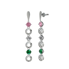 Pembe kuvars, swarovski ve yeşil kuvars 8 ayar beyaz altın küpe