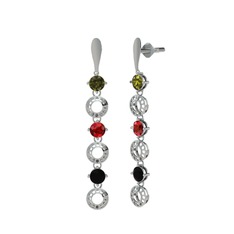 Leilani Küpe - Peridot, garnet ve siyah zirkon 14 ayar beyaz altın küpe #1hu1d1c