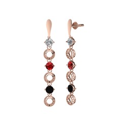 Swarovski, garnet ve siyah zirkon 8 ayar rose altın küpe