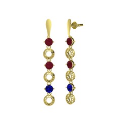 Kök yakut ve lab safir 14 ayar altın küpe