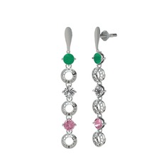 Leilani Küpe - Kök zümrüt, swarovski ve pembe kuvars 8 ayar beyaz altın küpe #1j4muw4