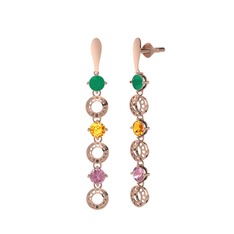 Leilani Küpe - Kök zümrüt, sitrin ve pembe kuvars 8 ayar rose altın küpe #1jc2tbg