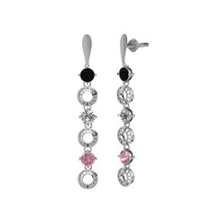 Leilani Küpe - Siyah zirkon, swarovski ve pembe kuvars 14 ayar beyaz altın küpe #1jgfckj