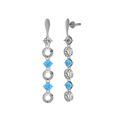 Swarovski ve akuamarin 8 ayar beyaz altın küpe