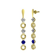 Beyaz zirkon, swarovski ve lab safir 8 ayar altın küpe