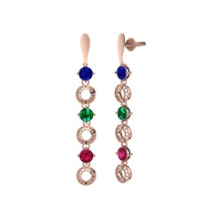 Leilani Küpe - Lab safir, yeşil kuvars ve rodolit garnet 14 ayar rose altın küpe #1k1o7qp