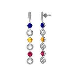 Leilani Küpe - Lab safir, sitrin ve rodolit garnet 14 ayar beyaz altın küpe #1k98hkp