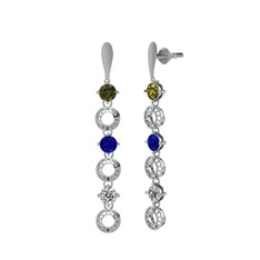 Peridot, lab safir ve swarovski 8 ayar beyaz altın küpe