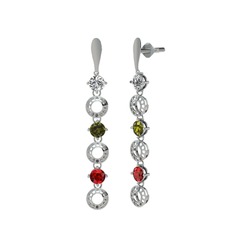 Swarovski, peridot ve garnet 14 ayar beyaz altın küpe