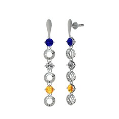 Leilani Küpe - Lab safir, swarovski ve sitrin 8 ayar beyaz altın küpe #1l22i2j
