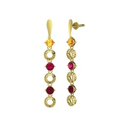 Leilani Küpe - Sitrin, rodolit garnet ve kök yakut 8 ayar altın küpe #1lc9lnu