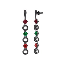 Leilani Küpe - Kök yakut, yeşil kuvars ve garnet 925 ayar siyah rodyum kaplama gümüş küpe #1lfpats