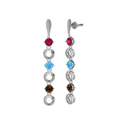 Leilani Küpe - Rodolit garnet, akuamarin ve dumanlı kuvars 14 ayar beyaz altın küpe #1lhvv1k