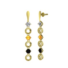 Leilani Küpe - Swarovski, sitrin ve siyah zirkon 14 ayar altın küpe #1lmw3wc