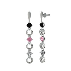 Leilani Küpe - Siyah zirkon, pembe kuvars ve beyaz zirkon 14 ayar beyaz altın küpe #1m0ad63