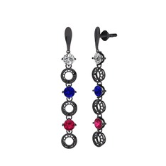 Leilani Küpe - Swarovski, lab safir ve rodolit garnet 925 ayar siyah rodyum kaplama gümüş küpe #1m70nnb