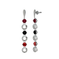 Kök yakut, siyah zirkon ve garnet 8 ayar beyaz altın küpe