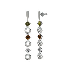 Peridot, dumanlı kuvars ve swarovski 8 ayar beyaz altın küpe