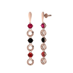Leilani Küpe - Rodolit garnet, siyah zirkon ve garnet 925 ayar rose altın kaplama gümüş küpe #1o18bck