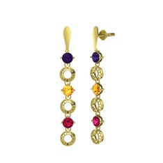 Leilani Küpe - Ametist, sitrin ve rodolit garnet 925 ayar altın kaplama gümüş küpe #1o6br1w