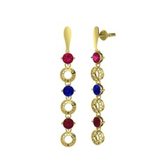 Rodolit garnet, lab safir ve kök yakut 8 ayar altın küpe