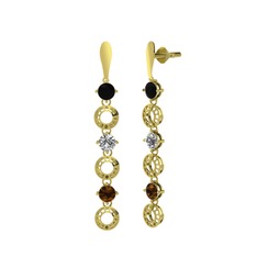 Leilani Küpe - Siyah zirkon, swarovski ve dumanlı kuvars 8 ayar altın küpe #1pobq6z