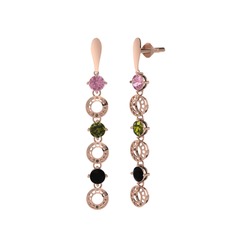 Pembe kuvars, peridot ve siyah zirkon 925 ayar rose altın kaplama gümüş küpe