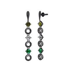 Leilani Küpe - Peridot, swarovski ve yeşil kuvars 925 ayar siyah rodyum kaplama gümüş küpe #1ppkgd4