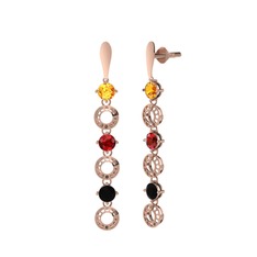 Sitrin, garnet ve siyah zirkon 8 ayar rose altın küpe