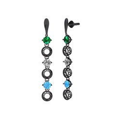 Leilani Küpe - Yeşil kuvars, beyaz zirkon ve akuamarin 925 ayar siyah rodyum kaplama gümüş küpe #1prxkh8