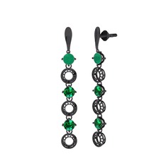 Leilani Küpe - Kök zümrüt ve yeşil kuvars 925 ayar siyah rodyum kaplama gümüş küpe #1pv01o6